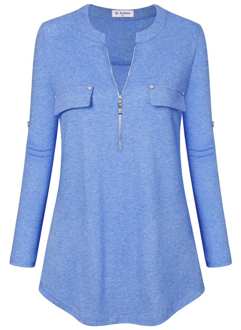Bulotus Women's 3/4 Sleeve Business Casual Top Office Shirt Plus Size,Light Blue,XX-Large - Image 2